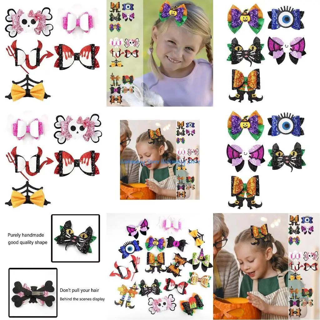 

573B 5Pcs Halloween Party Hair Clip Collection Pumpkin Spiders Hair Pin for Children