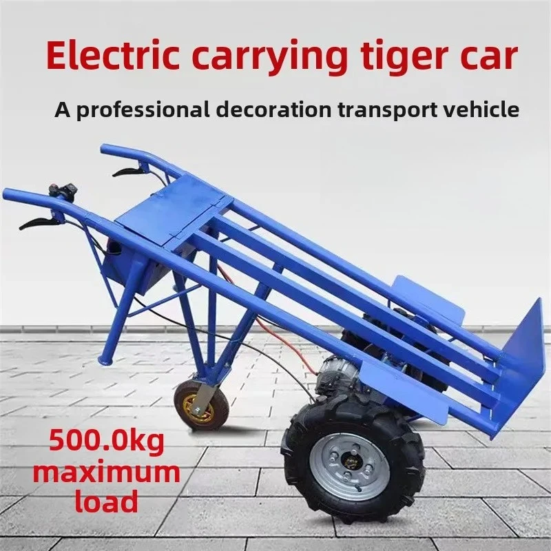 Flat transportation hand push electric tiger cart, decoration into the elevator climbing trolley