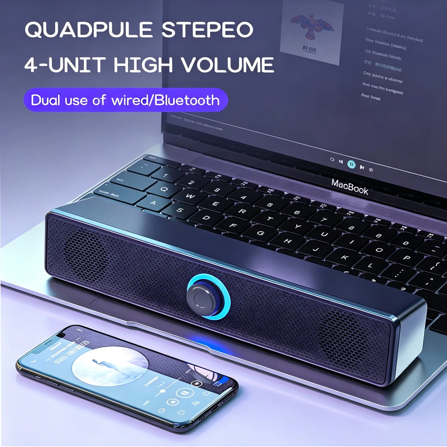 Desktop Long Strip Bluetooth Speaker Wired USB Charging Soundbar Stereo Bass Portable Home TV Computer Universal Audio Speaker