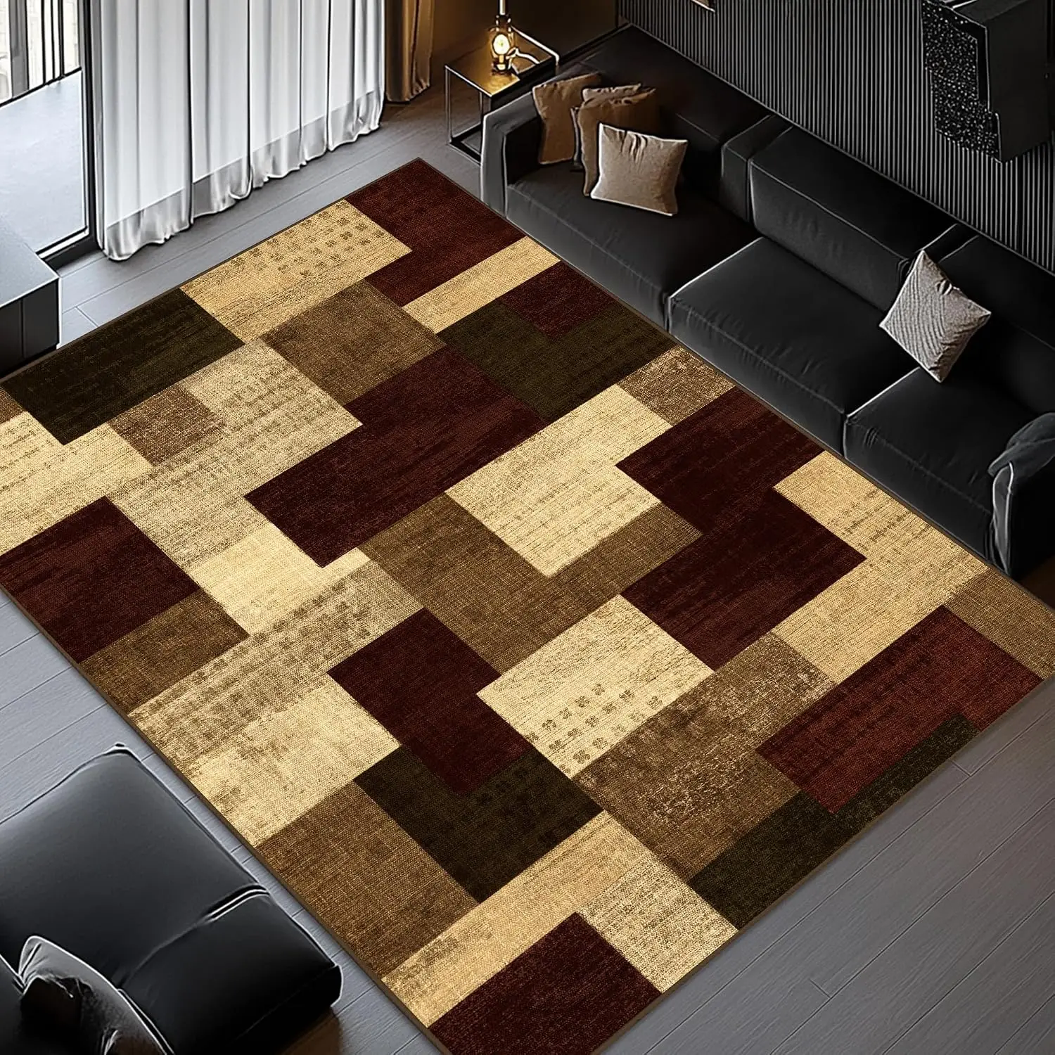 Vintage Plaid Checkerboard Pattern Area Rug Modern Rustic Mosaic Printing Carpet Countryside Cottage Floor Runner