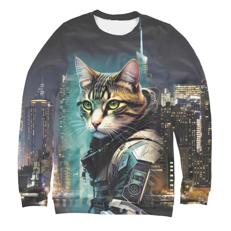 

Men's Mechanical Cat round Neck Sweatshirt Technology Style Fashion Novelty Spring Solid Hoodie for Casual Wear