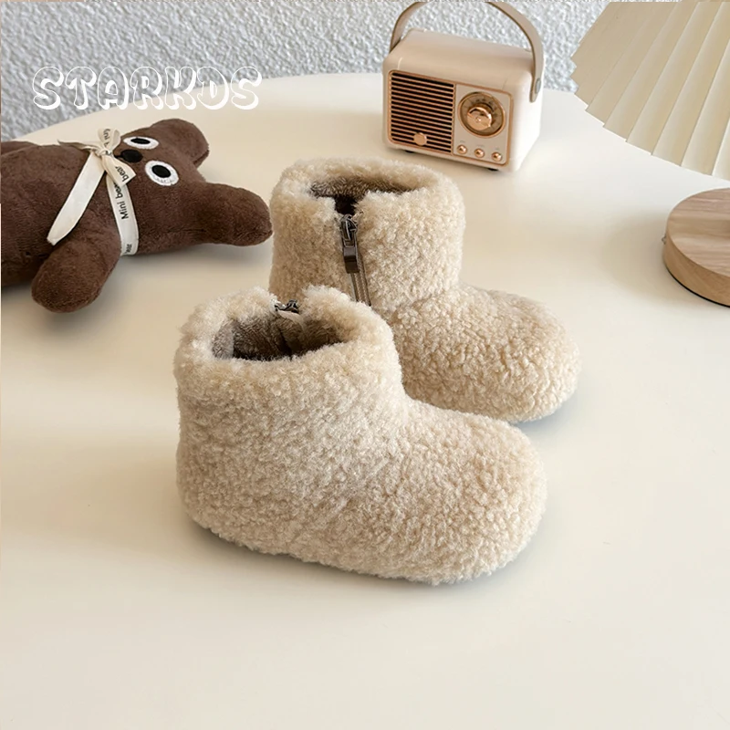 Thick Teddy Fur Boots Toddler Girl Fluffy Warm Plush Booties Baby Child Winter Brand Design Round Toe Side Zipper Cotton Shoes