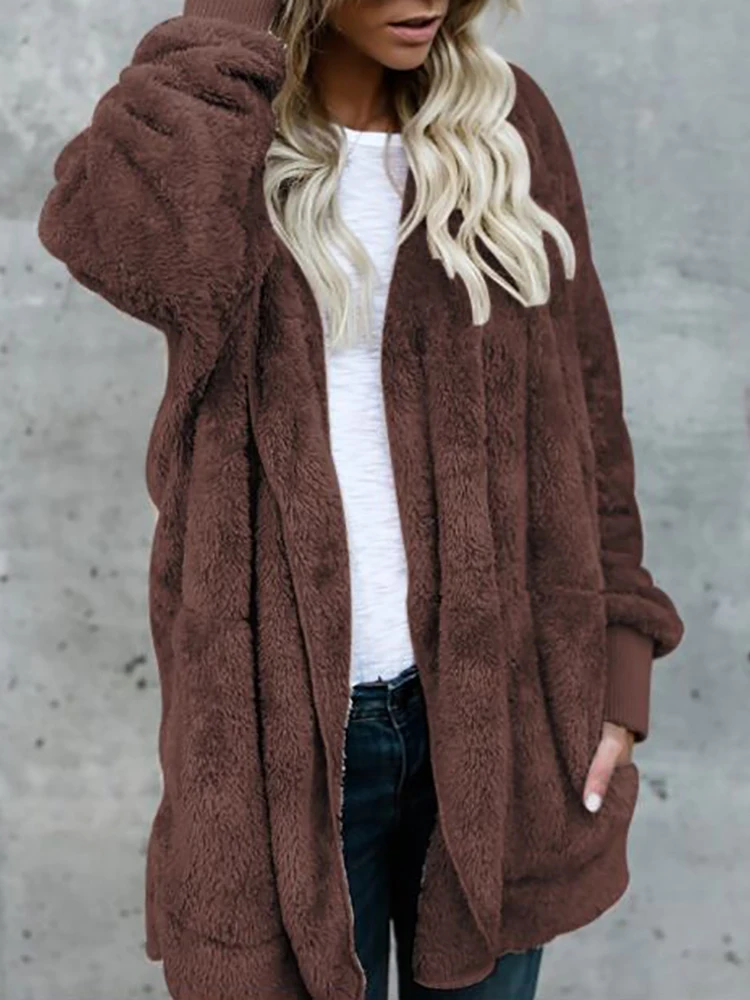 

Solid Color Winter Hoodie for Women 2024 Casual Fashion Elegant Style Long Sleeve Temperament Commuting Coat