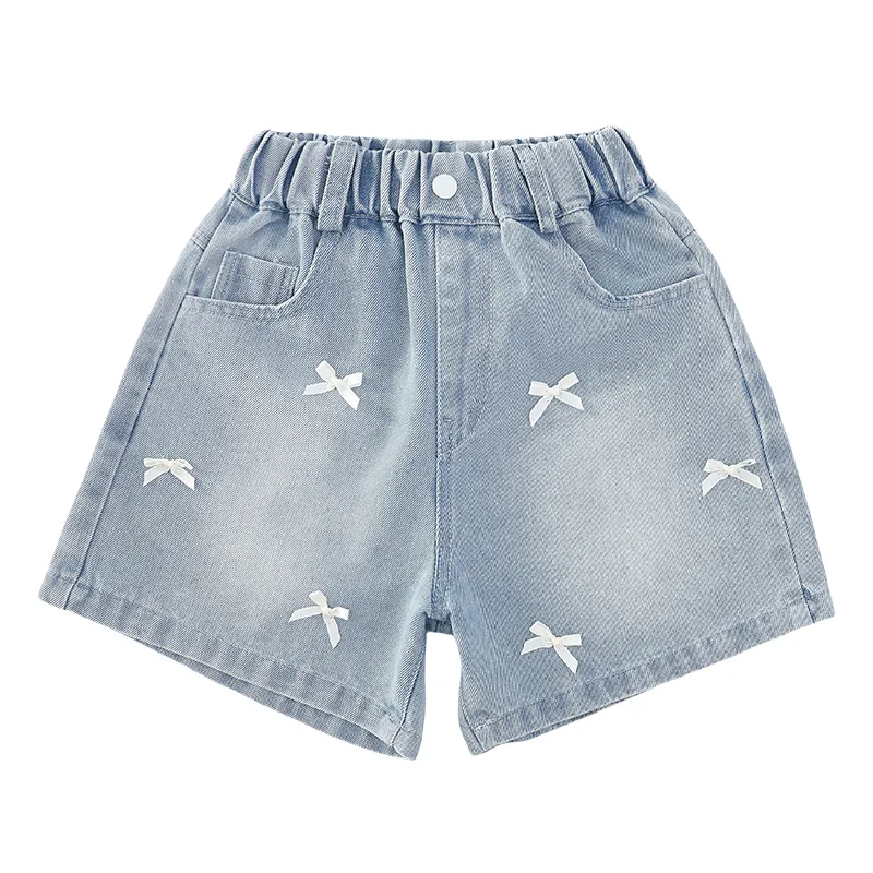 New Summer Kids Child Fashion Denim Shorts for Teenage Girls Gothic y2k Mini Shorts with Bows Size 5 6 7 8 9 10 11 12 13 14 T