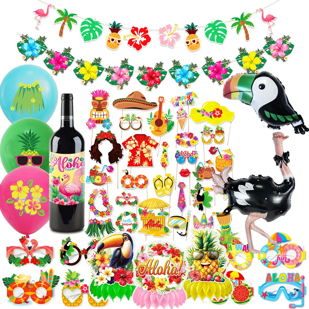 Hawaiian Party Decor Supplies Summer Beach Tropical Flamingo Tropical Aloha Banner for Hawaiia Birthday Pool Party Supplies
