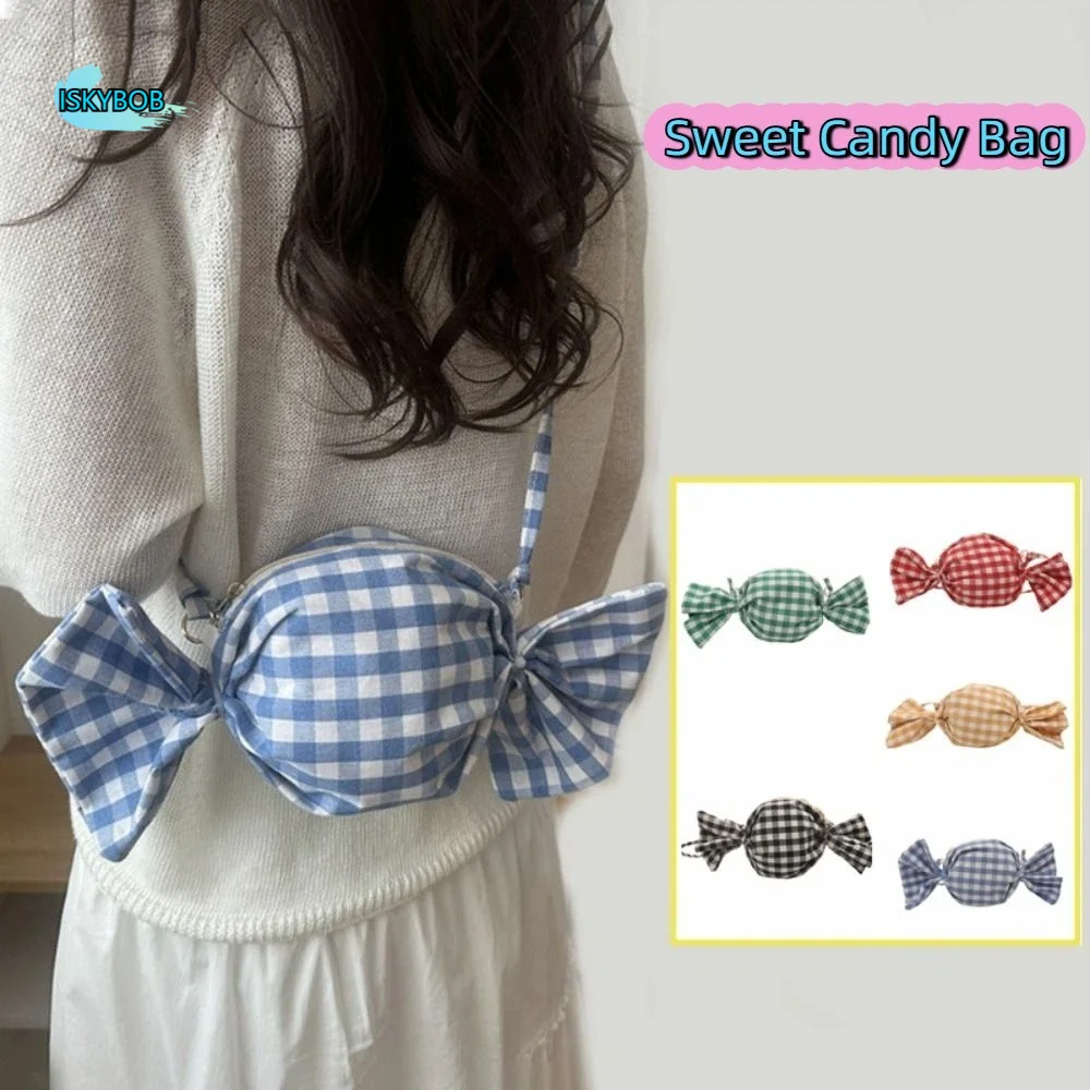 

Sweet Candy Bag Multipurpose Cloth Candy Bag Grid Cute Printed Shoulder Bag Lightweight Sweet Red Plaid Crossbody Bag Vacation