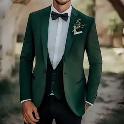 High Quality Green Wedding Men Suits Luxury Single Breasted Notch Lapel Slim Fit Male Clothing Elegant 3 Piece Jacket Pants Vest