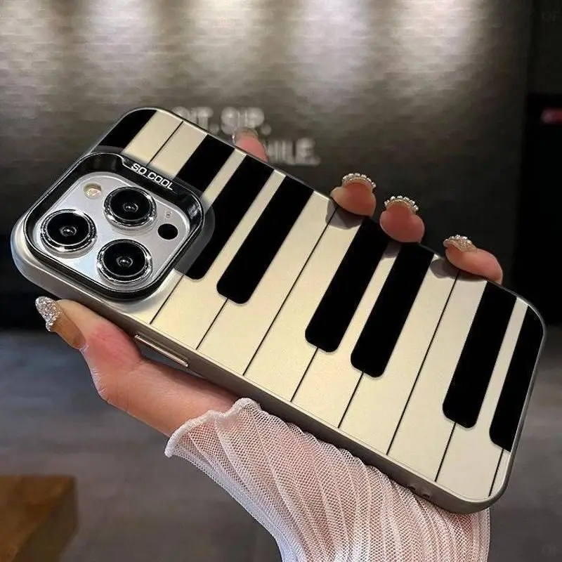 

Black and white piano design phone case for iPhone 16 15 14 13 12 11 Pro/ Max/Plus shock-proof rear cover anti-fingerprint