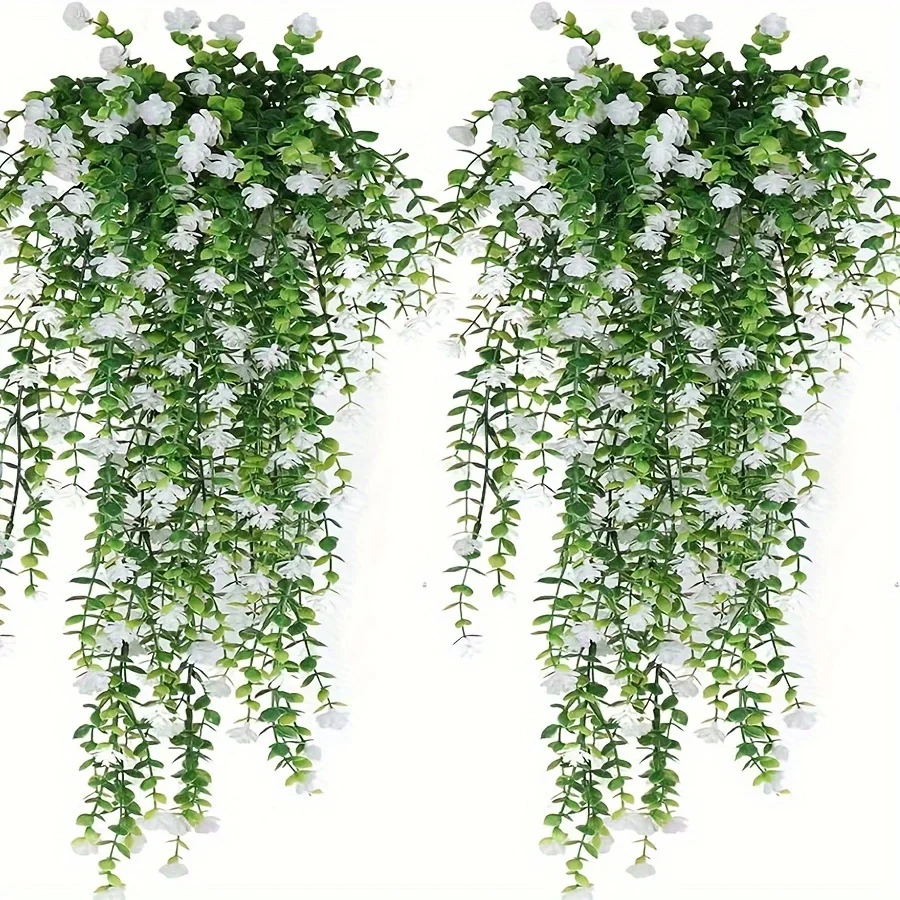 3 stuks, kunstmatige hangplanten nep hangplant faux eucalyptusblad groen wijnstok buiten uv-bestendige plastic planten