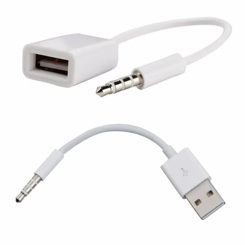 USB 2.0 Charger Interface Male to 3.5mm Jack Audio Male Adapter Cable + 3.5MM AUX Male to USB 2.0 Female Converter Cable