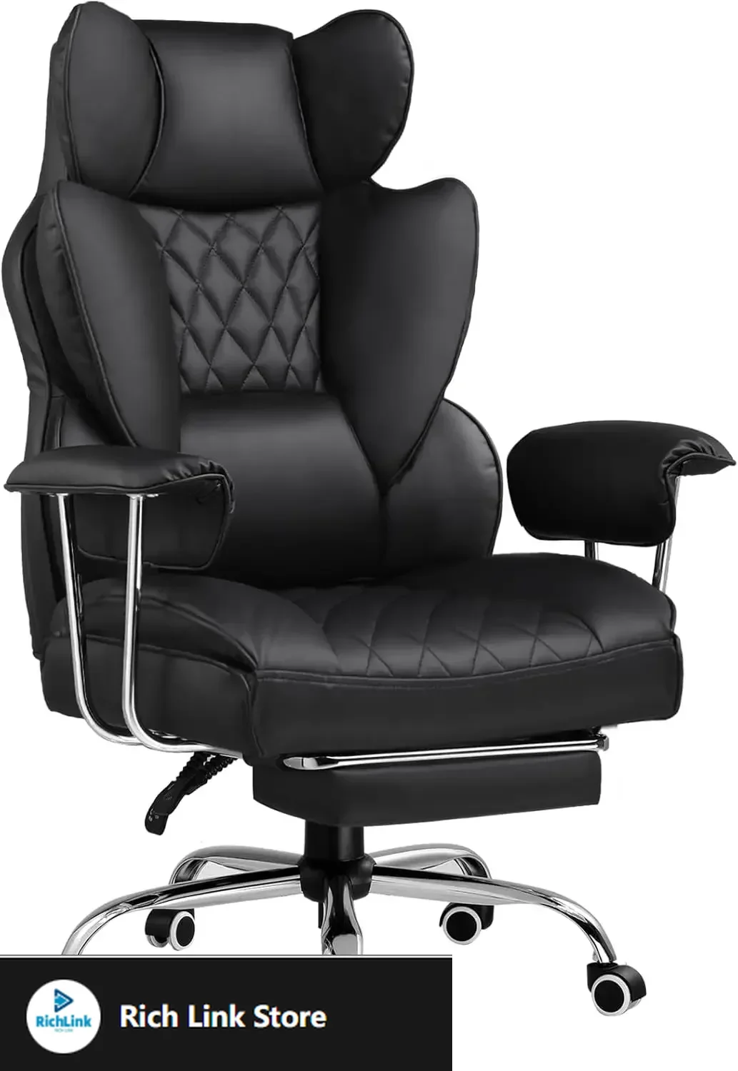 

Gaming Chair,Office Chair with Pocket Spring Lumbar Support, Ergonomic Comfortable Wide Office Desk (PU Leather, Black)