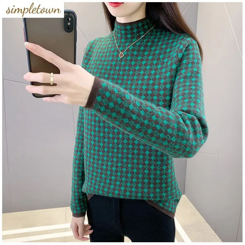 2023 Autumn/Winter Korean Edition New Thickened Warm Versatile Half High Neck Slim Fit Knitted Sweater Trend