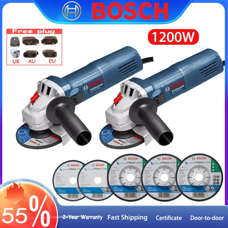 

220V 1200W Heavy Angle Grinder Bosch Brand GWS900 100mm/125mm Disc Angle Grinder Multipurpose Slotting Cutting Polishing Machine