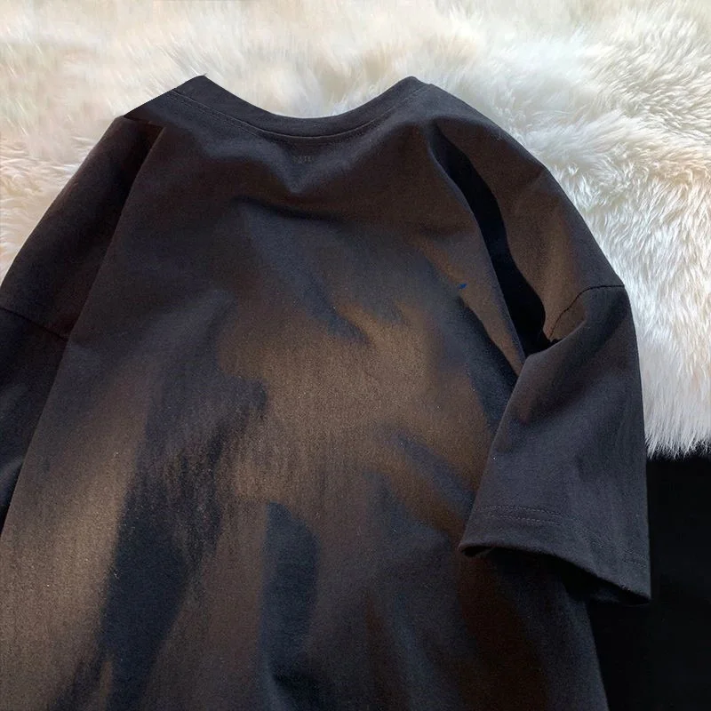 

Summer Men's Oversize Loose Fit Casual ort Sve T-irt Faionable Hong Kong Sle round Ne Print Top Versatile Daily ...