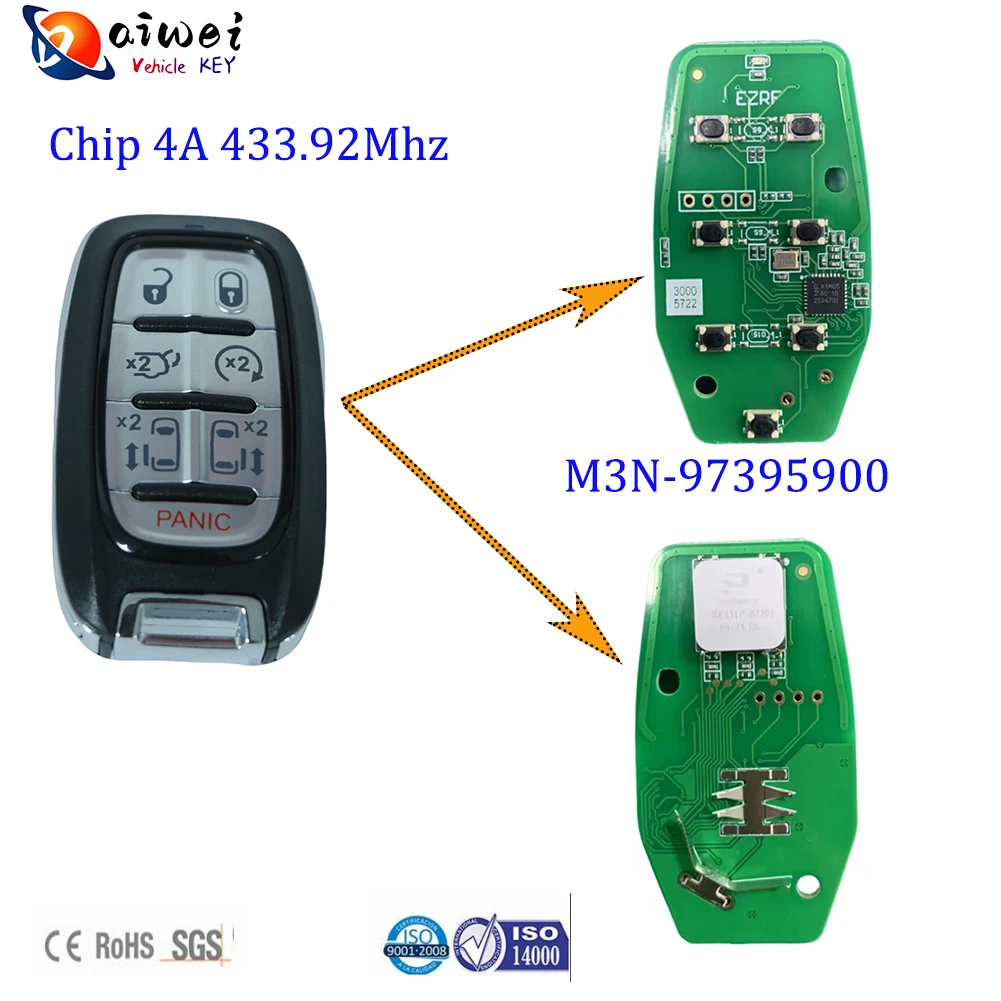 M3N-97395900 7 Buttons Car Remote Key For Chrysler Pacifica 2017 2018 2019 2020 Voyager 2021 2022 2023 433.92MHz Smart Keyless