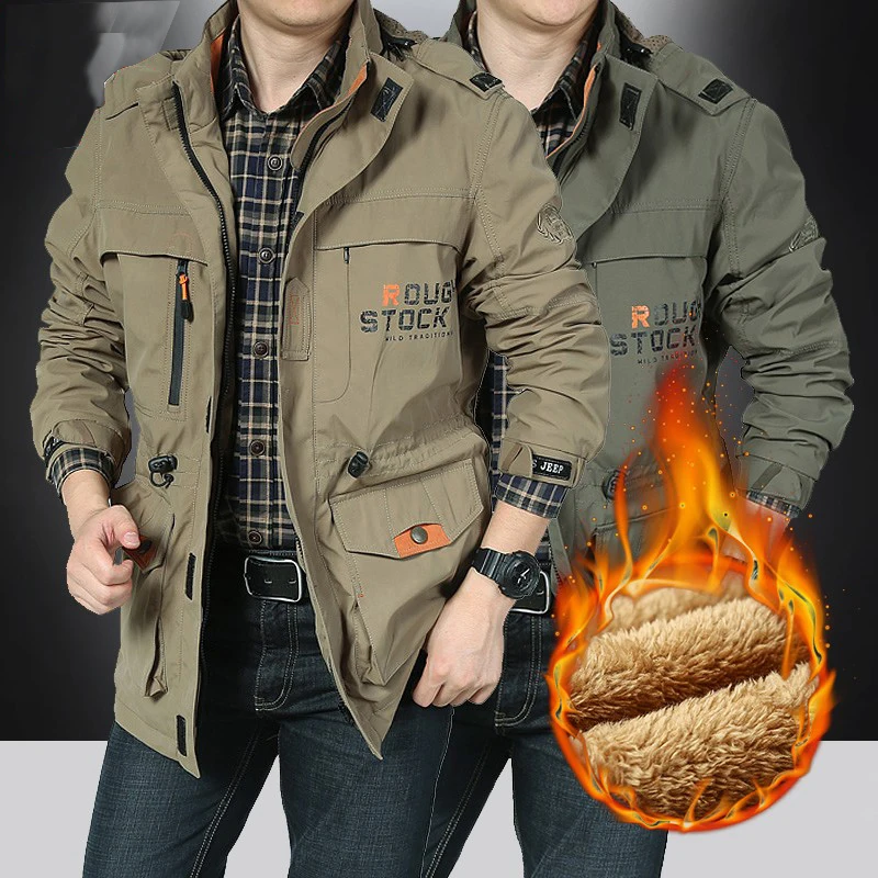 

Водонепроницаемая походная куртка для мужчин, повседневная, универсальная, с подкладкой, средней длины, рабочая, из полиэстера, с прямым подолом