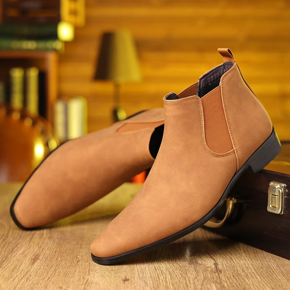 

Мужские ботильоны, осень-зима, высокие кожаные туфли в британском стиле, мужские модные ботинки челси, ботильоны с рукавами, большие размеры 39-48