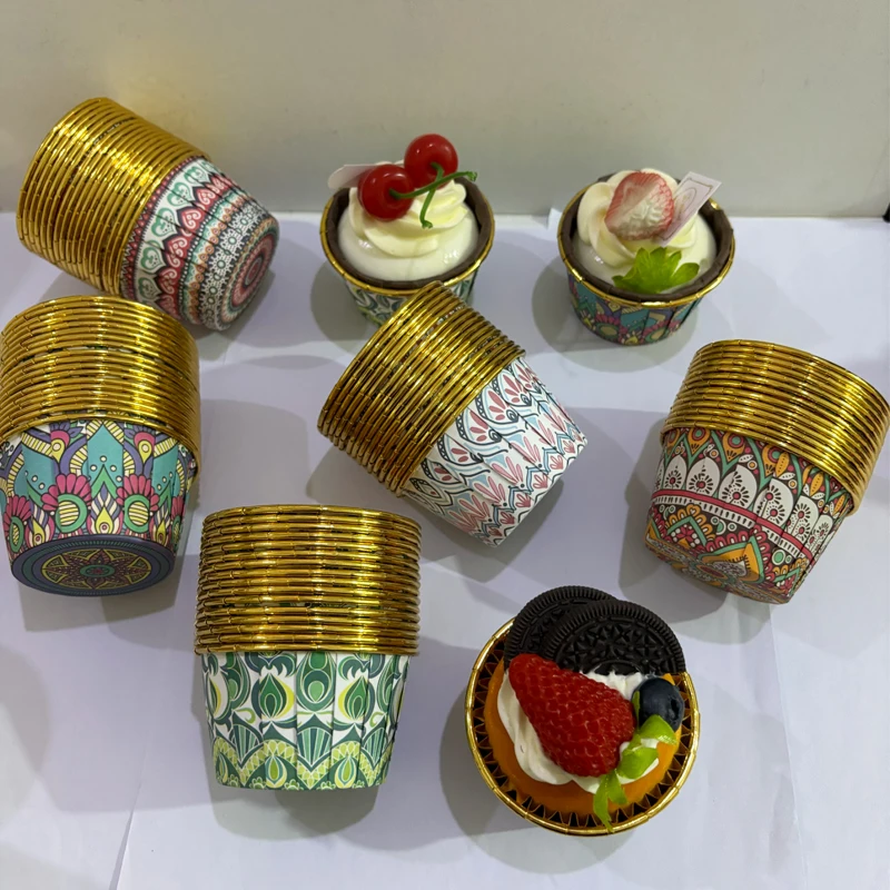 50Pcs Bohemian Cake Cups, Heat-Resistant and Oil-Proof Paper Cups, Suitable for Weddings and Birthday Parties, Baking Paper Cups for Festivals and Special Occasions