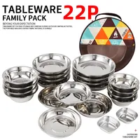 Camping Cooking Portable Dining Plate Set 22pcs Outdoor Camping Tableware Self Driving BBQ Plate Home Soup Pot Bowl Plate Set