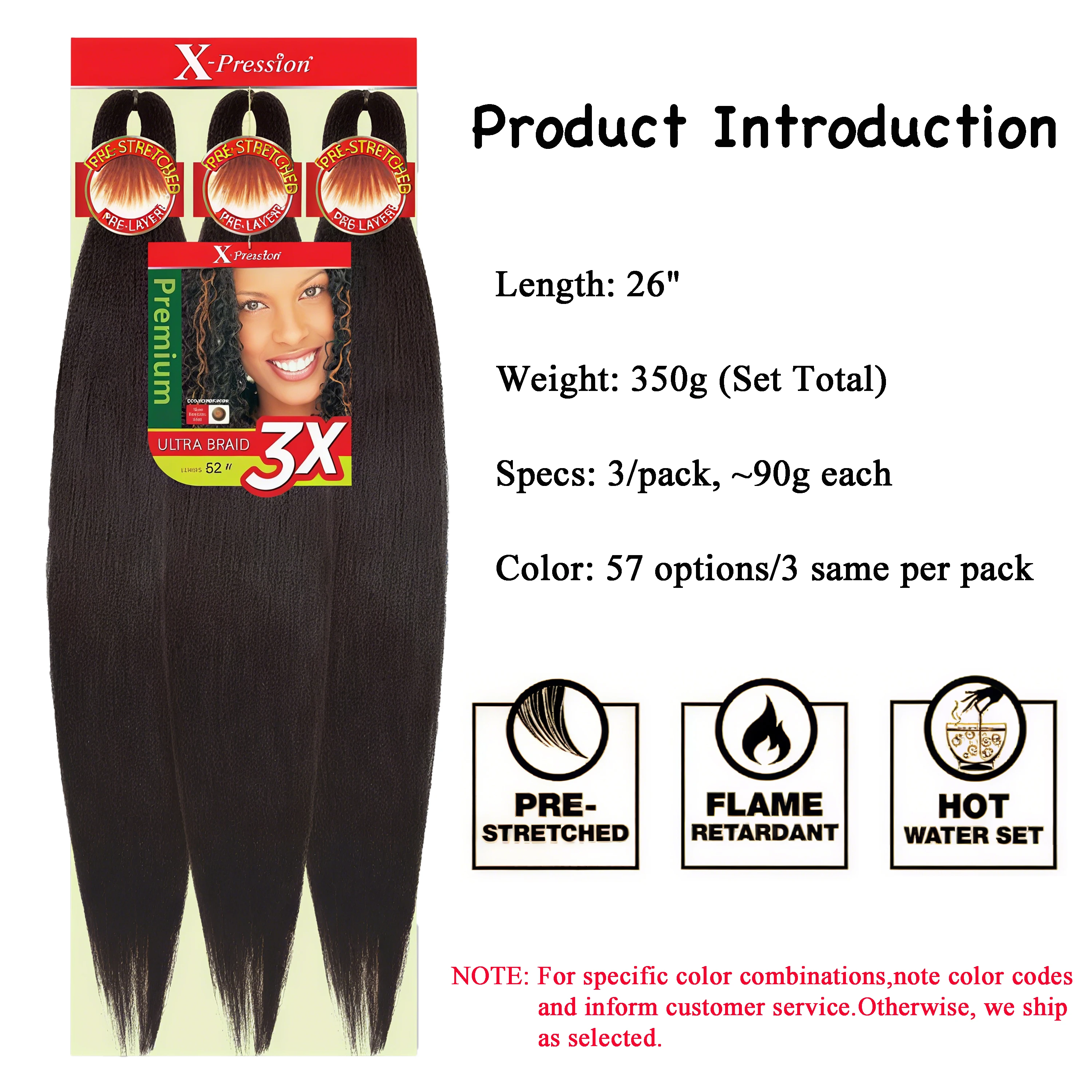 3 peças por pacote sintético pré-esticado trança extensões de cabelo configuração de água quente kanekalon macio yaki textura embalagem fina