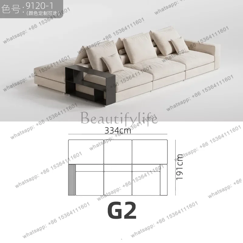 أريكة مزدوجة الجوانب من الخلف إلى الخلف، أريكة إيطالية ذات صف مستقيم من الصوف غير اللامع بتصميم كريمي بسيط #6