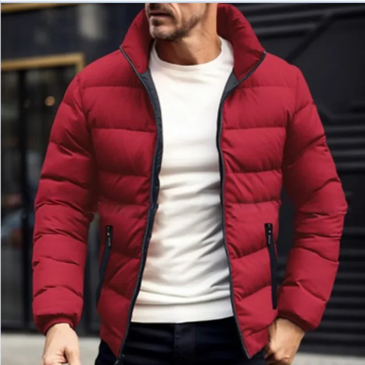 Men\'s solid color cotton jacket for autumn and winter in Europe and America fashionable simple and atmospheric cotton clothing