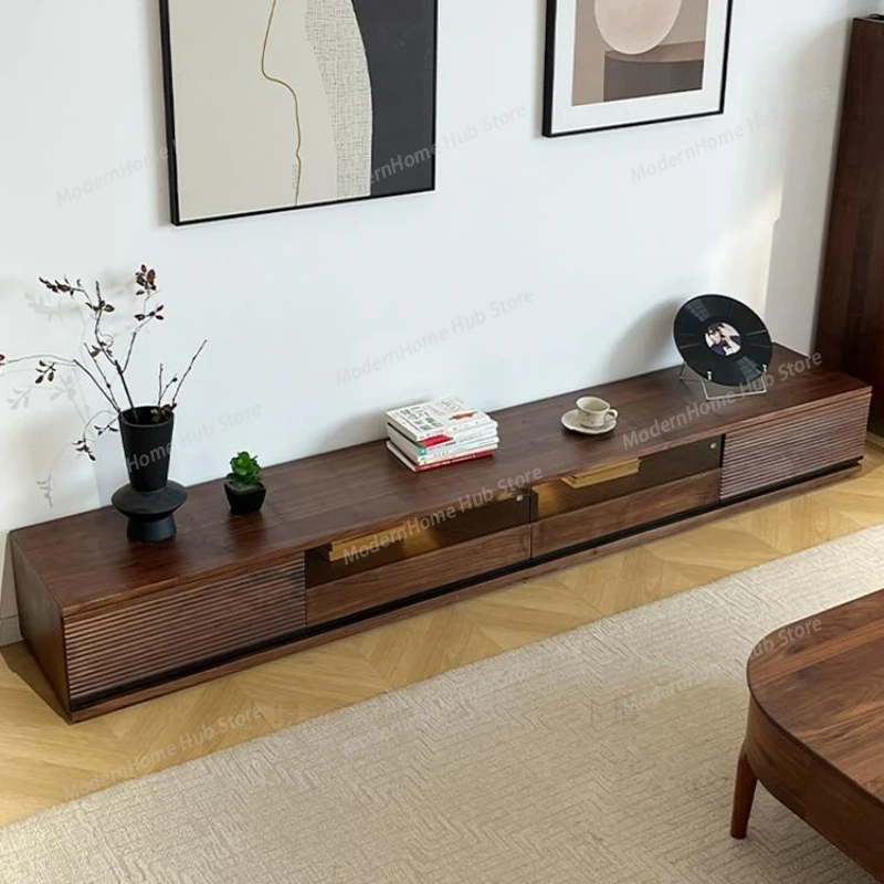 Storage Nordic Drawers Tv Table Design Organizer Walnut Minimalist Tv Stand Modern Floor Universal Fernsehtisch Furniture
