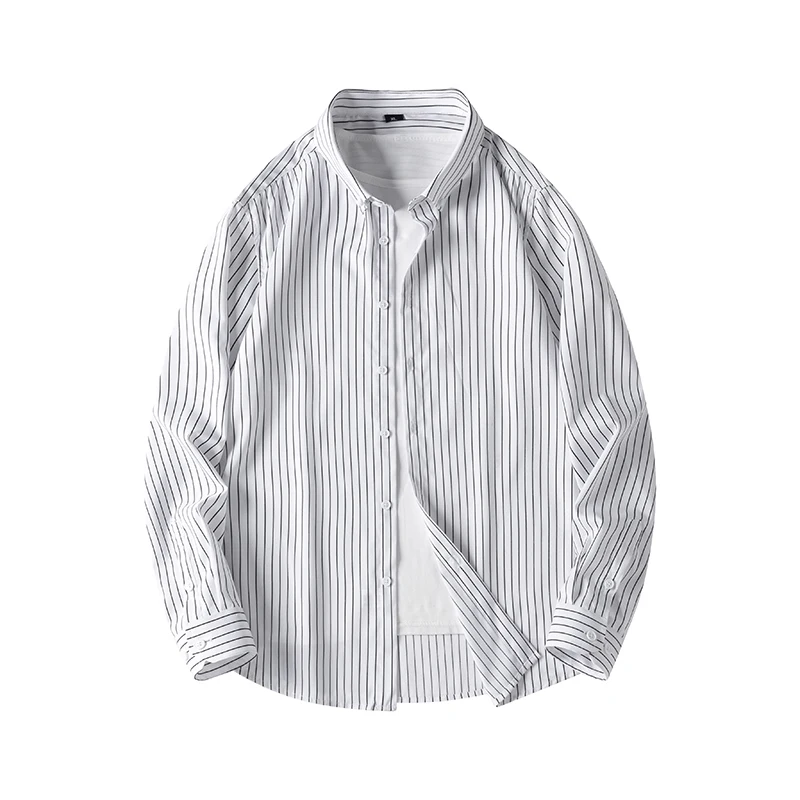 Spring Autumn Men's Striped Turn-down Collar Long Sleeve Button Cardigan Shirt Coats Casual Loose Office Lady Vintage Tops