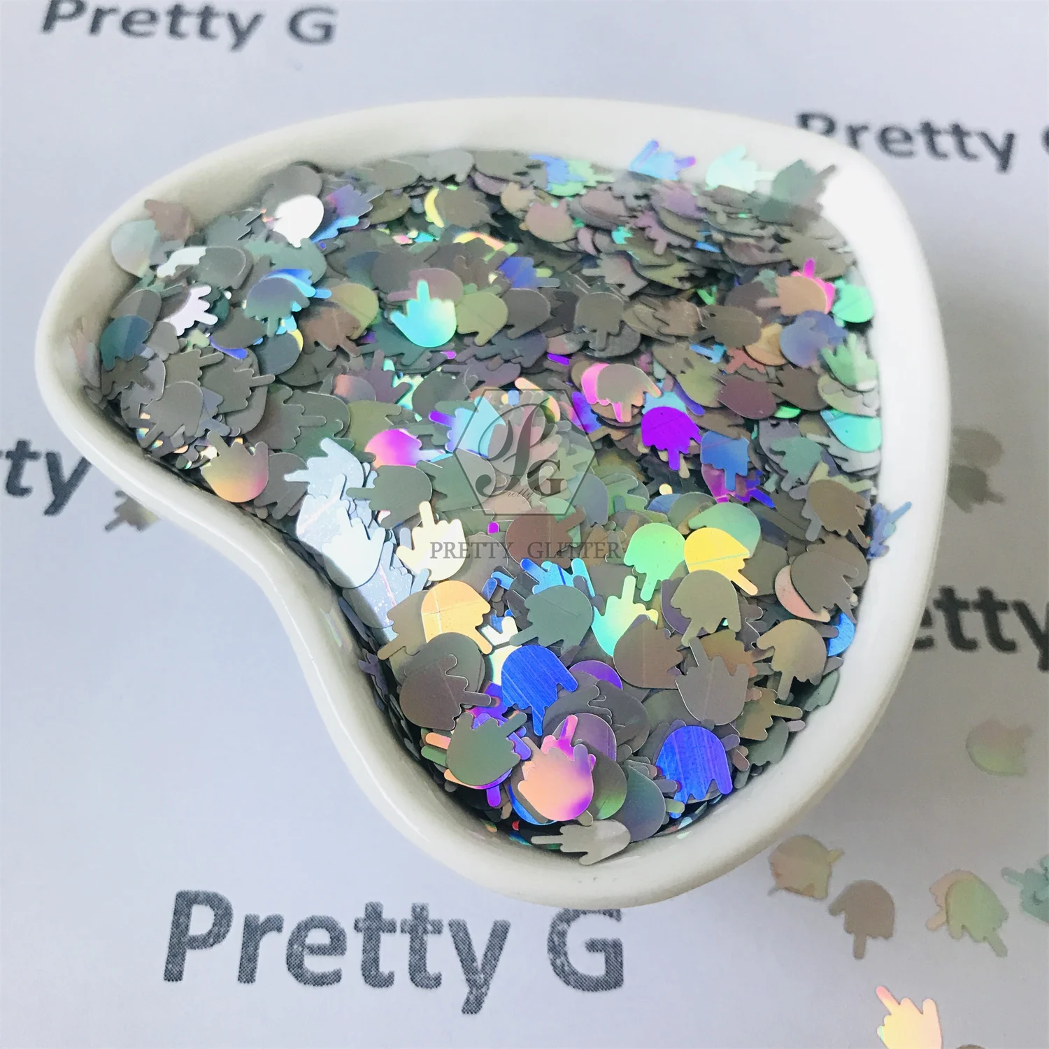 PrettyG 1 Box Middle Finger Shape Holographic Glitter Sequins for Resin DIY Making Art Craft Nail Makeup Decoration Accessories