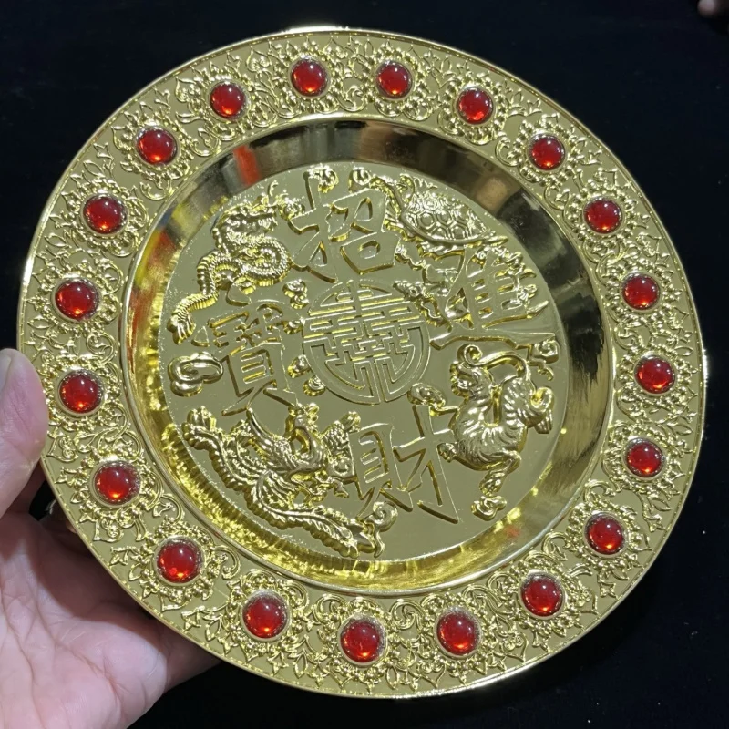 Crafts made of zinc alloy with silver plating, golden plate for attracting wealth and good fortune, gemstone plate, alloy copper