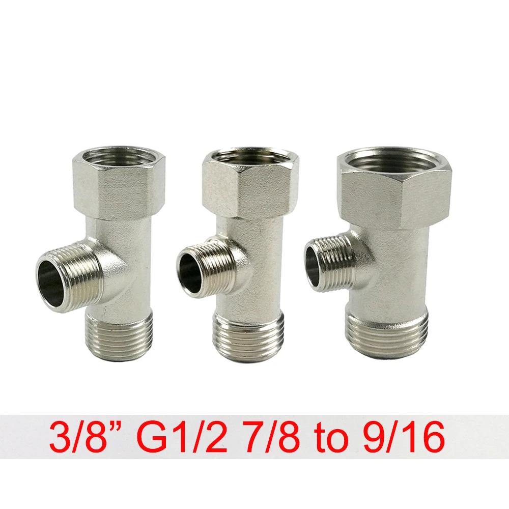 7/8 3/8 9/16 Brass Tee Joint 3 Way Pipe Fitting T Filling Valve Shaffat Bidet Water Plumping Bathroom Accessories Europe America