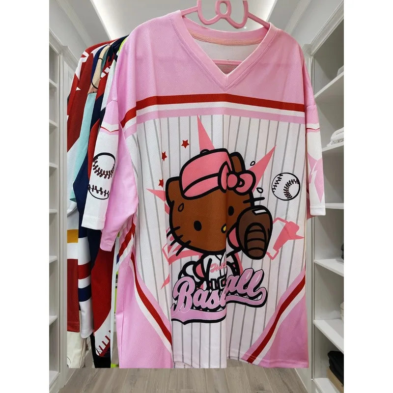 

MOTO-2025 Hello Kitty Мужская и женская повседневная свободная футболка с короткими рукавами и рисунком, удобная, быстросохнущая