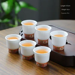 6PCS Jade Porcelain Master Cups with Chinese Kung Fu Tea Set, Small Size, White Porcelain Tea Cups for Household Use