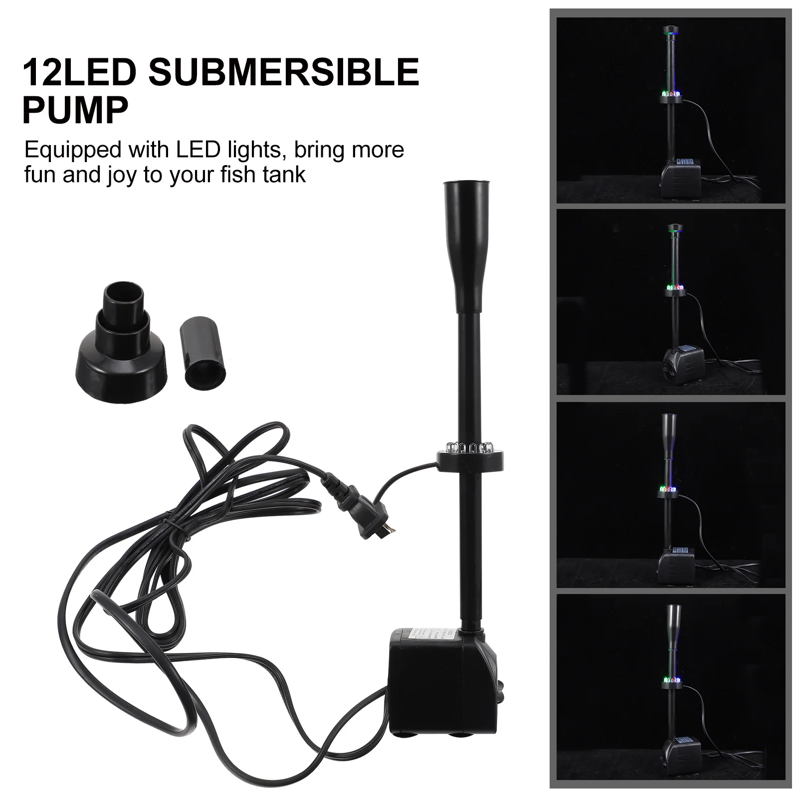 1 قطعة أضواء ملونة مضخة مياه غاطسة سوداء لخزان الأسماك حديقة بركة الطيور حمام نافورة Led #4