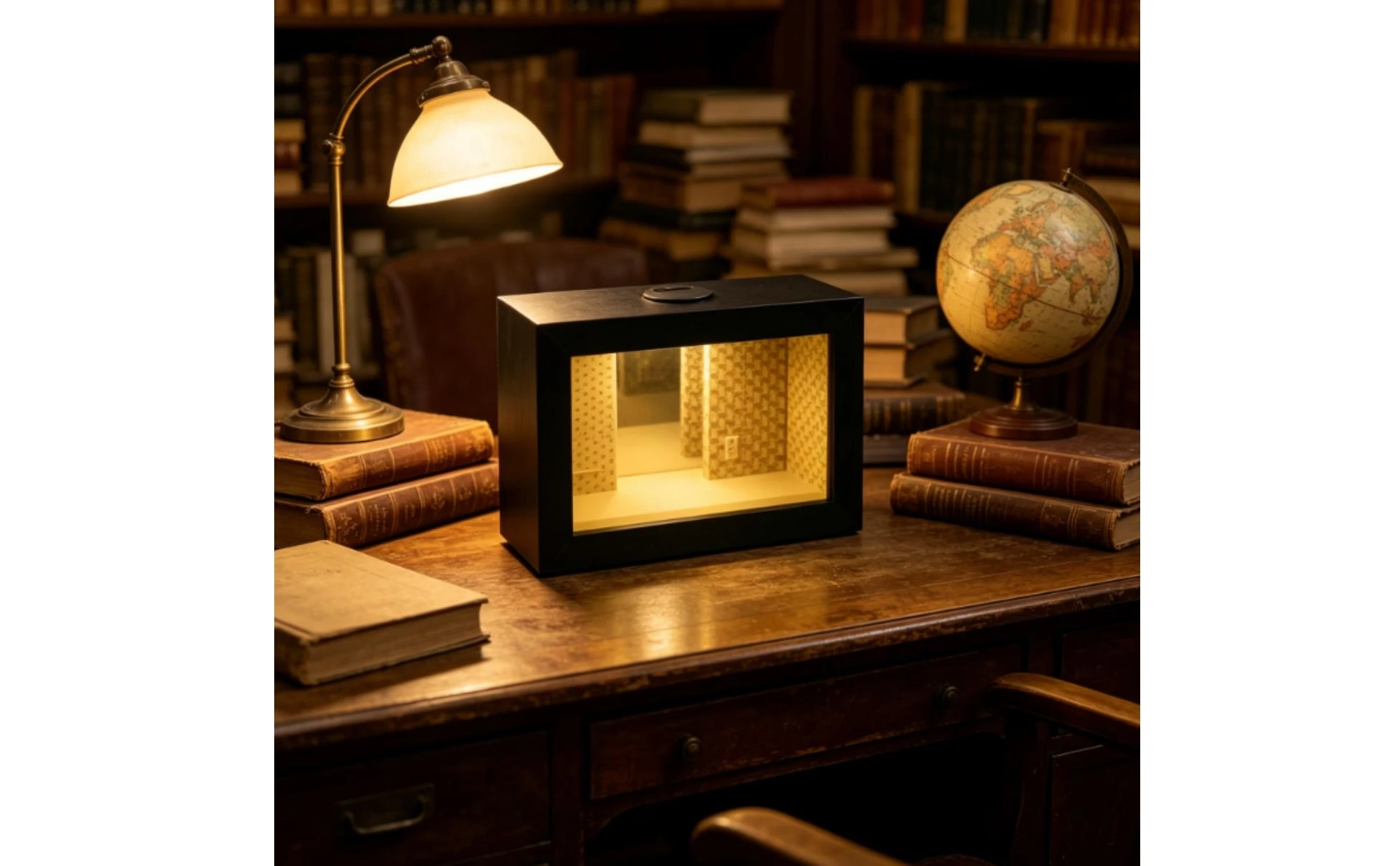 Wooden Shadow Box with Light Illuminated Endless Mirror Frame Display Frame with Glass Front Mirrored Decor Black-Finished