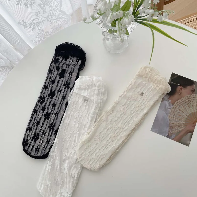 5 Pairs Mesh Socks Women Ladies Lace Short Floral Creative Japanese Harajuku Korean Style Lolita Hollow Out Thin Sock Set 10 Pcs