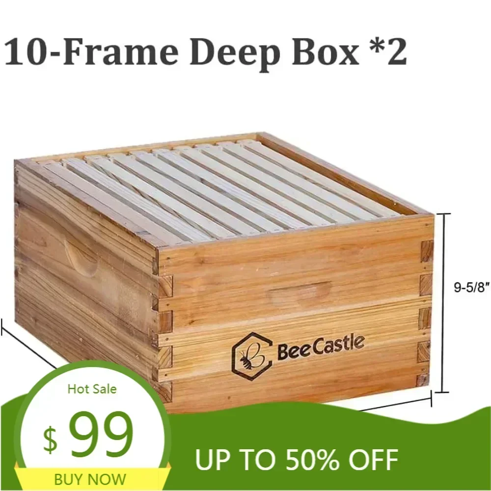 

10 Frame Langstroth Bee Hive Coated with 100% Beeswax Includes Beehive Frames and Waxed Foundations (2 Deep Boxes & 2 Medium Bo