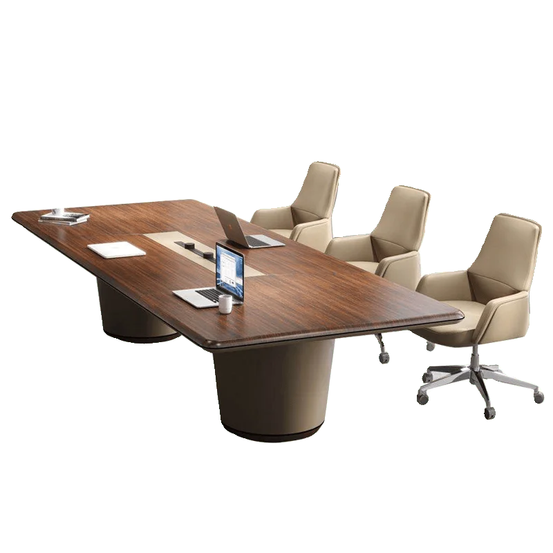 Long table negotiation table with solid wood leather, calm and atmospheric table, conference room table and chair combination