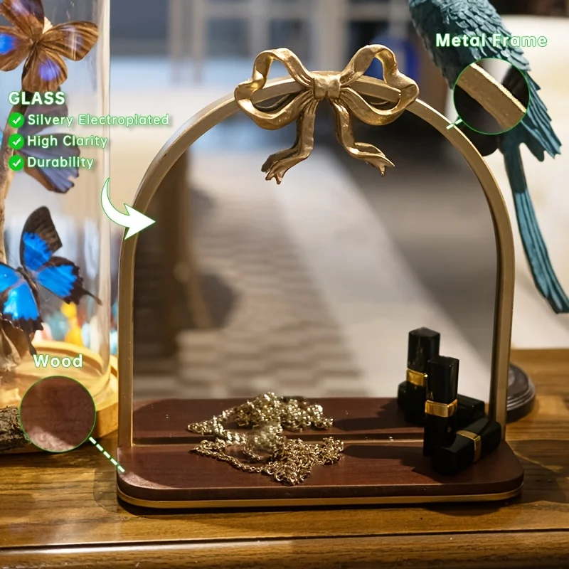 

Bow retro mirror makeup mirror desktop desktop wall hanging small carved light luxury dressing mirror