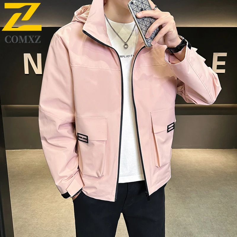 

Jacket Men 2025 New Autumn Trendy Hooded Pocket Design Water Repellent Coat Outdoor Camping Adventure Lightweight Rush Coat