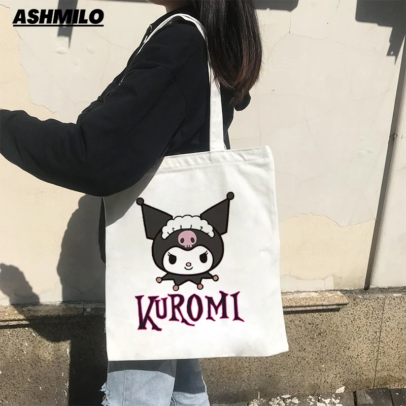 

Kawaii Холщовая Сумка Kuromi женская сумка холщовые сумки на плечо повседневные Модные вместительные сумки для покупок школьные сумки подарок для девочек