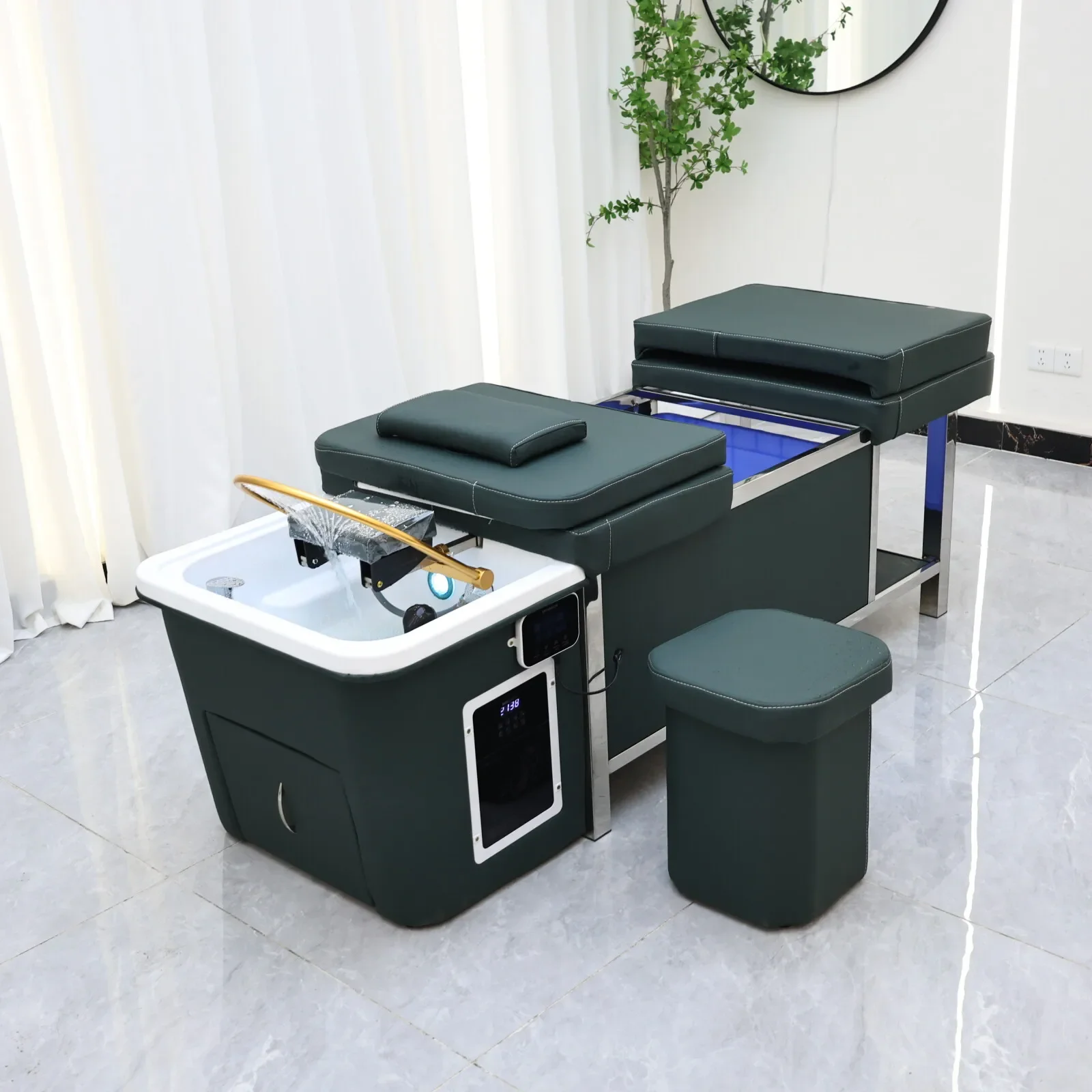 No Plumbing Required Self Heating Shampoo Bed, Water Circulation Constant Temp Head Spa Massage Washing Table for Hair Salon SPA