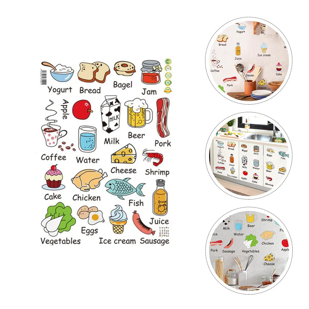 

2 шт. ПВХ наклейки для декора еды, наклейки на холодильник для кухни, овощи и мясо, декоративные мультяшные стикеры