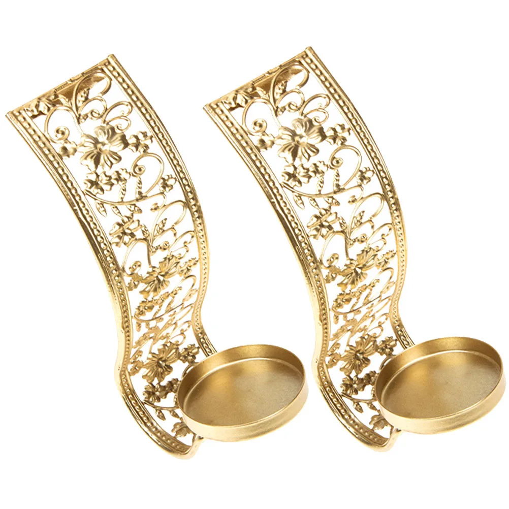 

2 Pcs Hollow Wall Decoration Candlestick Holders for Candlesticks Decorative Mount Arab Rustic Golden Sleek