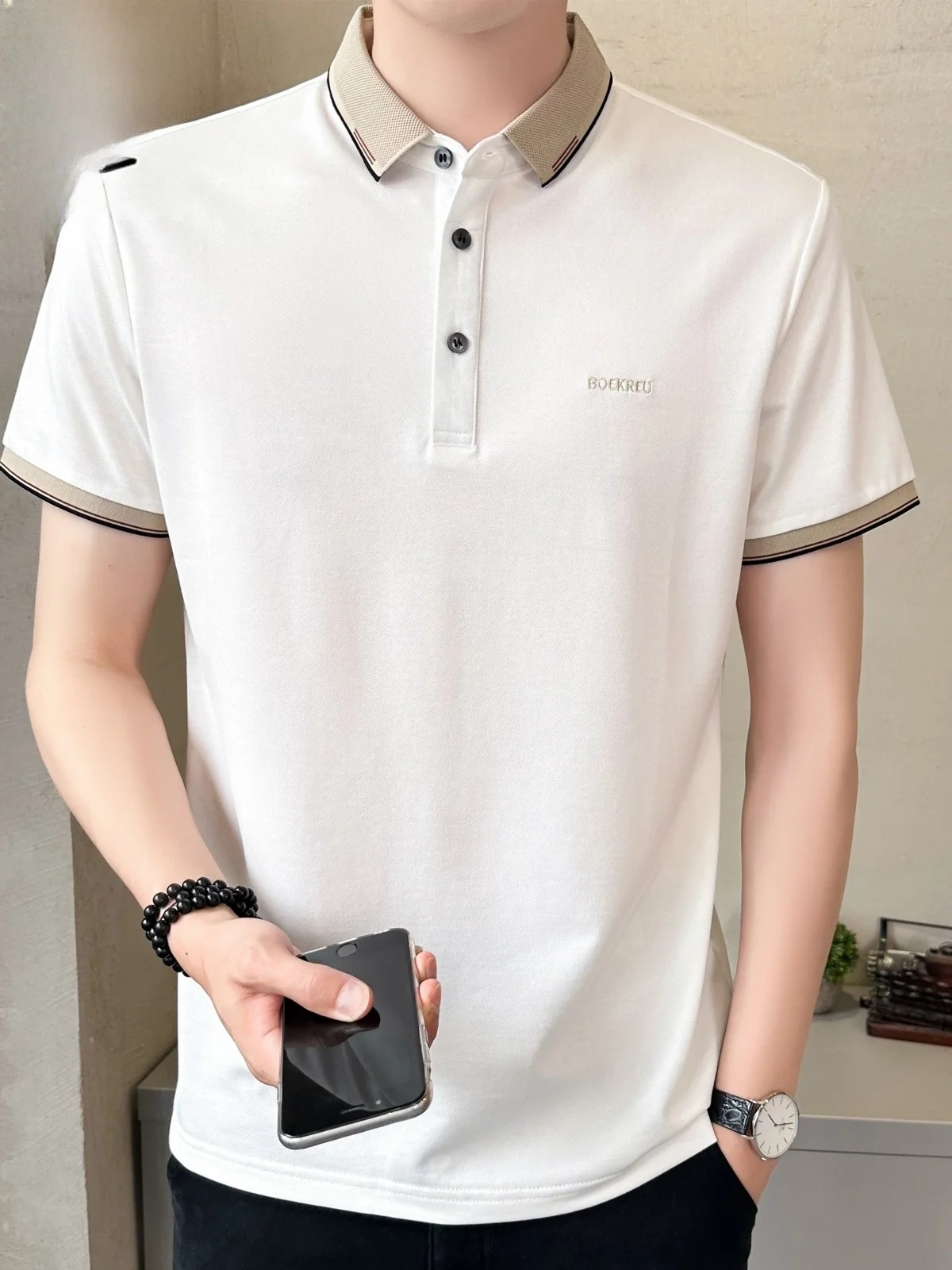 

irt Men's ort Sve Casual Turn-down Collar Summer New Sle Trendy Commuting Top Youth ular Cotton Poly...