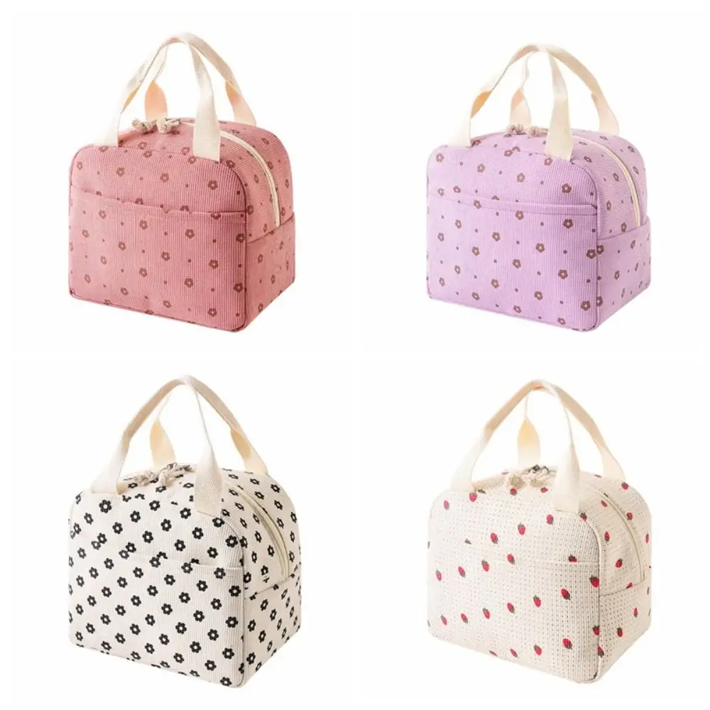 

Cute Corduroy Lunch Bag Waterproof Multifunctional Lunch Box Thermal Insulation Bag Picnic