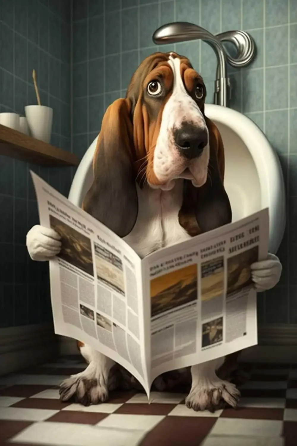 Funny Bathroom Wall Art Metal Sign Basset Hound Is Reading Newspaper In Toilet Tin Signs Retro Plaque Wall Decor Gift For H s