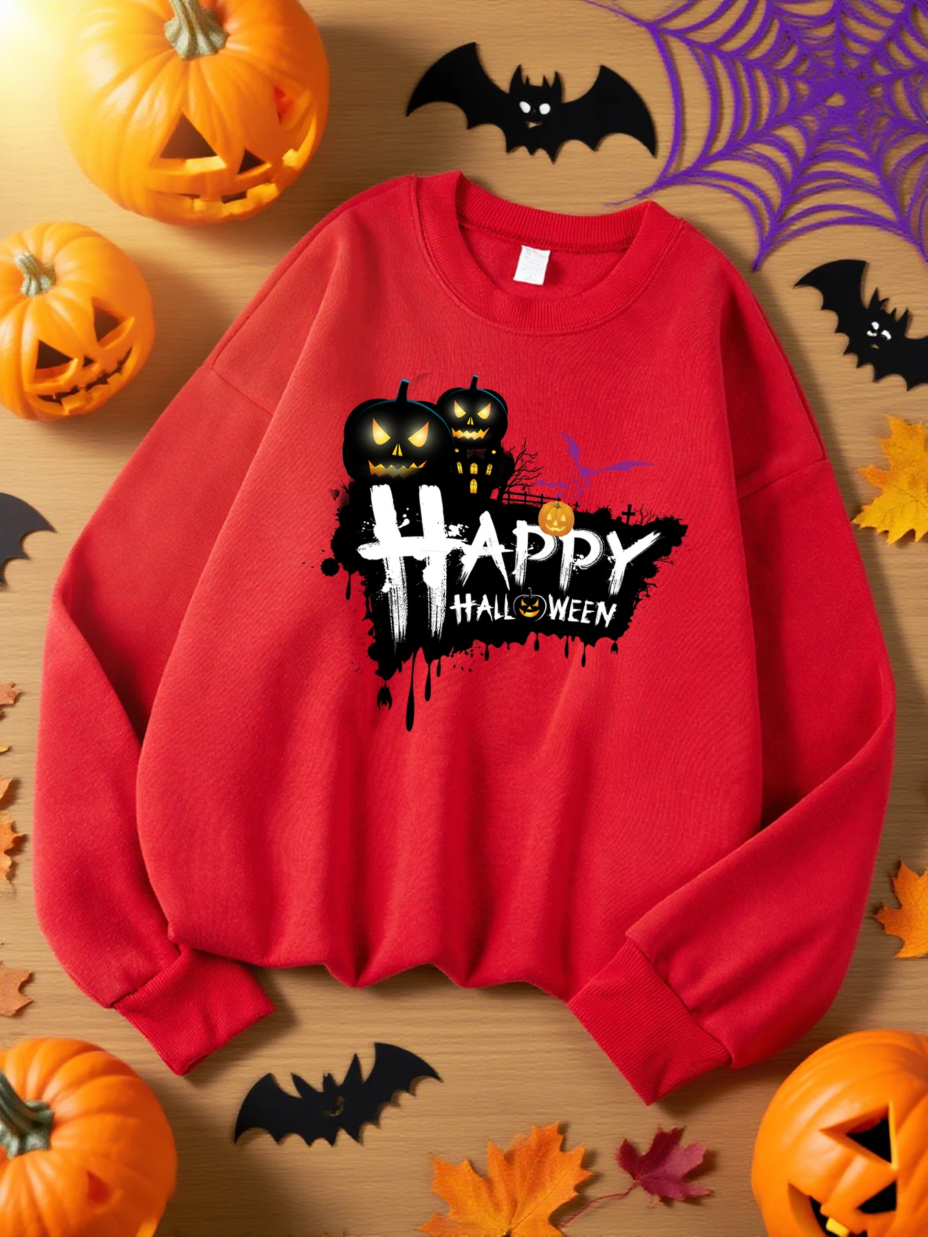 Happy Halloween Pompoen Gedrukt Vrouwen Sweatshirt Casual Fleece Sweatshirts O-hals Herfst Kleding Oversize Hip Hop Truien