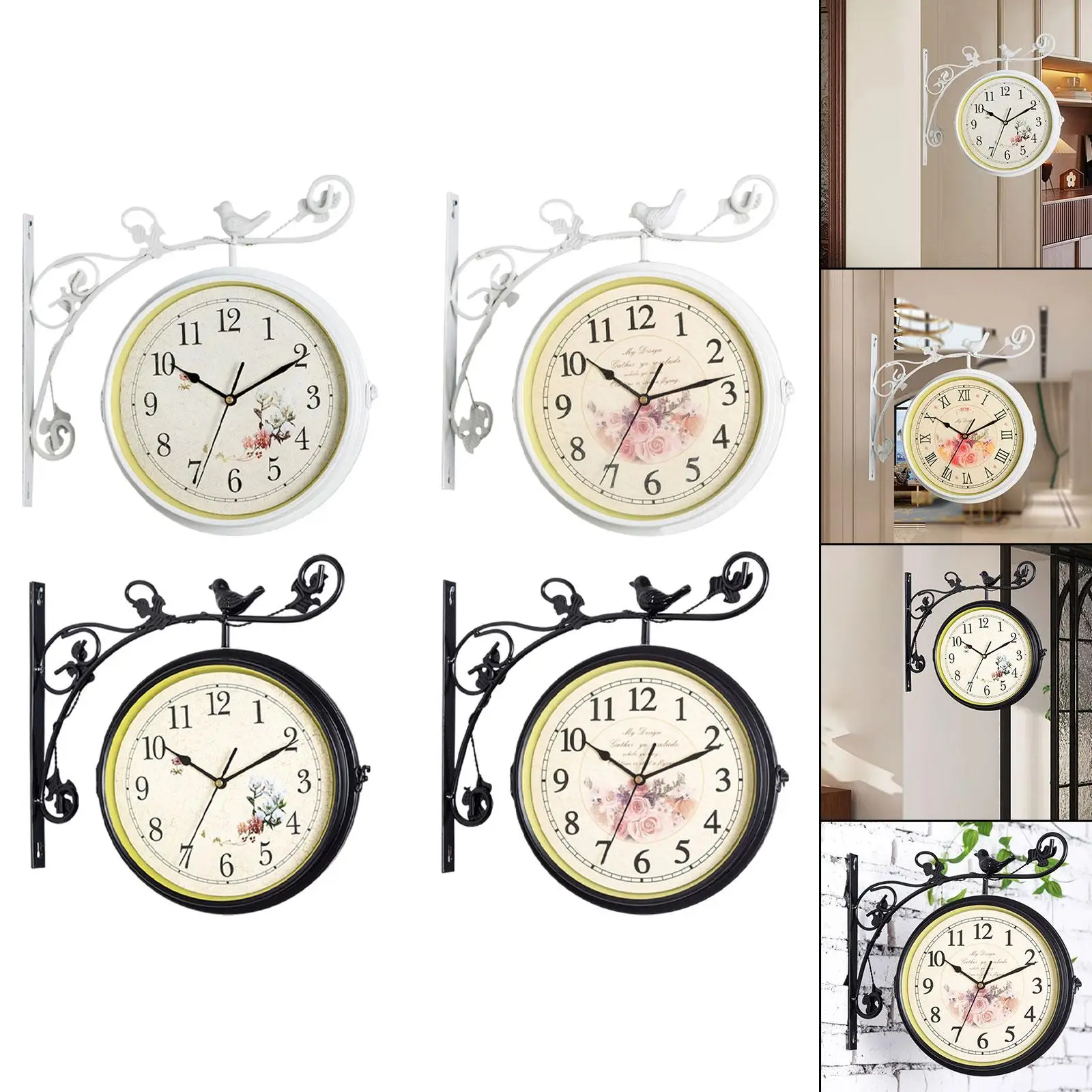 Double Sided Wall Mounted Clock Silent Wall Decoration Station Clock Dial Diameter 10 inch for Hallway Balcony Patio Home Office