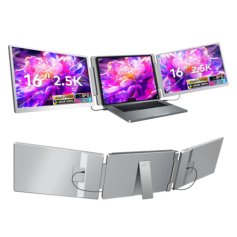 Best seller Portable Foldable 2.5K Tri-Screen Monitor 2560x1600 IPS for Laptop MacOS Pro/Max Windows Android Mobile Workstation